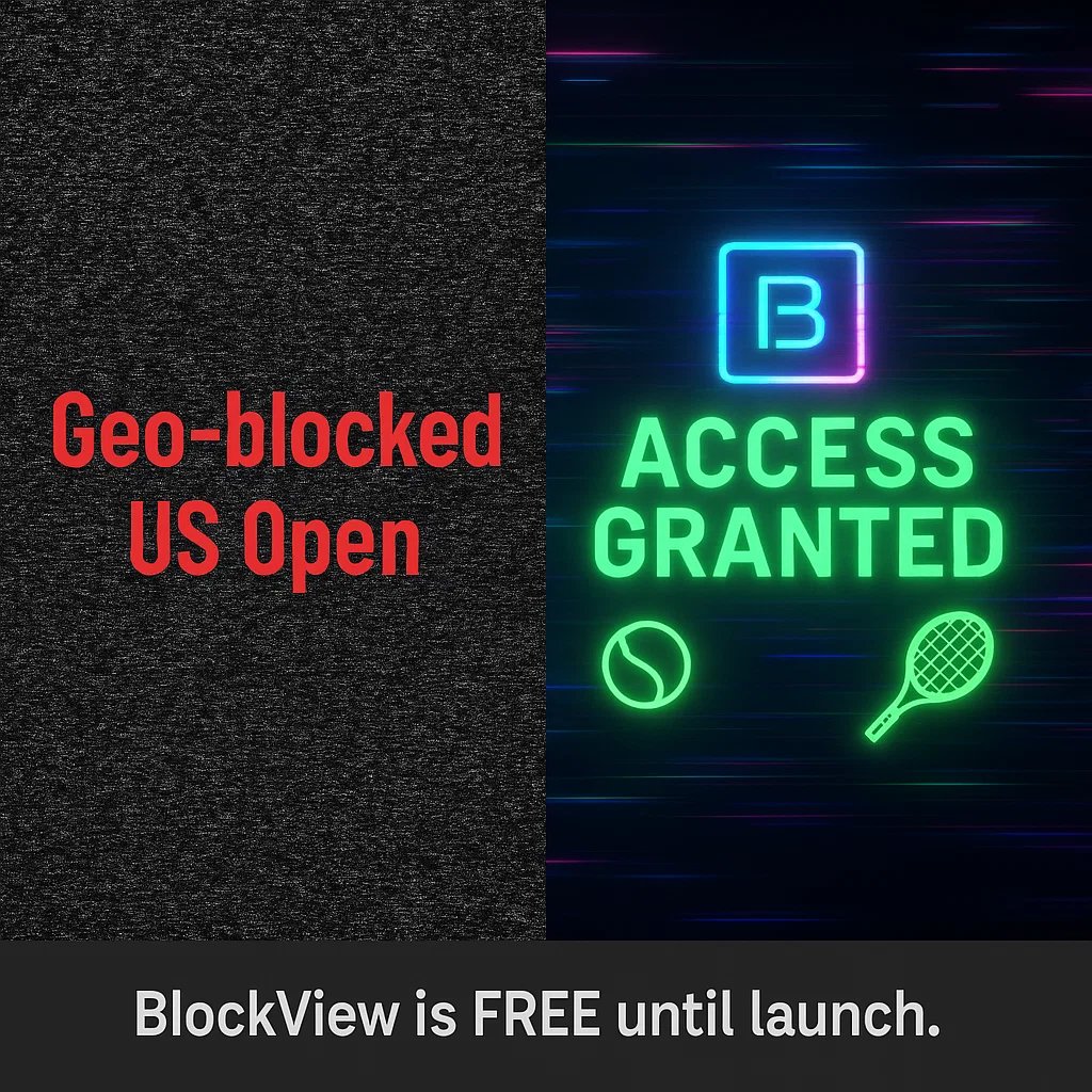 🎾 Watching the US Open shouldn’t come with borders.

While others charge $30+

BlockView lets you stream anywhere with just your wallet and phone.

📺 Global tennis action
🌍 Borderless access
💸 Free until launch

Watch the games your way → blockview.app