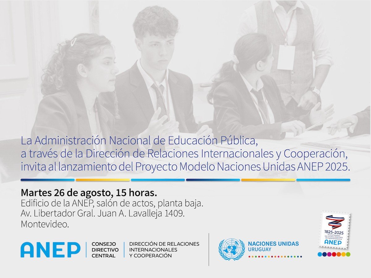 Junto a <a href="/ANEP_Uruguay/">ANEP</a> vamos a inaugurar el Modelo Naciones Unidas ANEP 2025🌍✨
Un evento para que más de 300 jóvenes de todo el país vivan la experiencia del diálogo multilateral en el marco de los 80 años de creación de la ONU🇺🇾🤝🇺🇳
Seguilo en vivo: 
youtube.com/live/bdbp4mEf5…