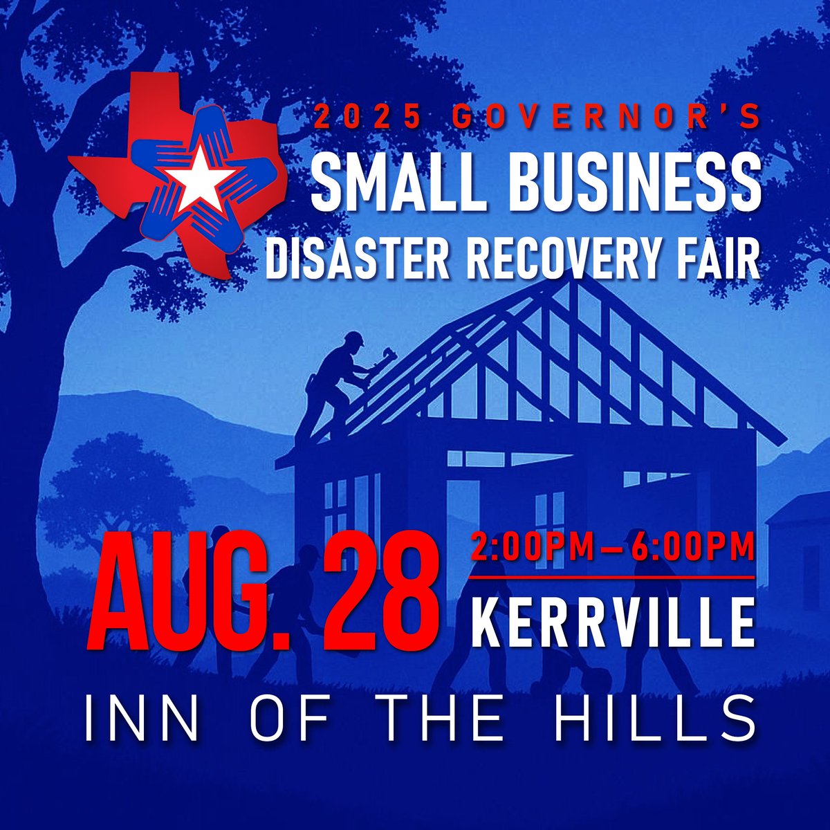 Support is available for businesses affected by the historic flooding in Central Texas. Join us for the Governor’s #SmallBusiness Disaster Recovery Fair this Thursday, August 28. 

Resource providers from across the state will be in attendance, speaking on informative panels and
