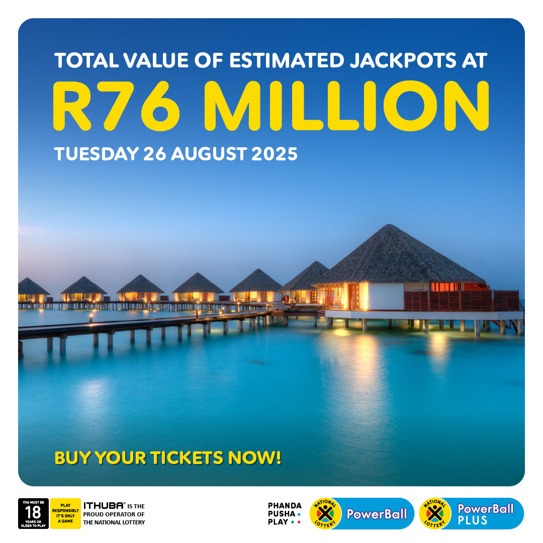 Mzansi! Get ready to #PhandaPushaPlay #PowerBall &amp; #PowerBallPLUS for R76 MILLION in total estimated jackpots this Tuesday! Play #PowerBall for an estimated R31 MILLION and #PowerBallPLUS for an estimated R45 MILLION today.
#Sponsored