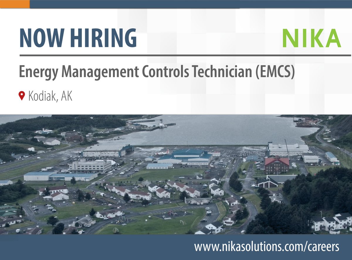 HOT JOB ALERT! Energy Management Controls Technician (EMCS) - Kodiak, AK 

NIKA is hiring for an Energy Management Controls Technician for a Coast Guard base operations support services contract in Kodiak, AK! 

Interested? Learn more &amp; apply today! bit.ly/45WpkOw