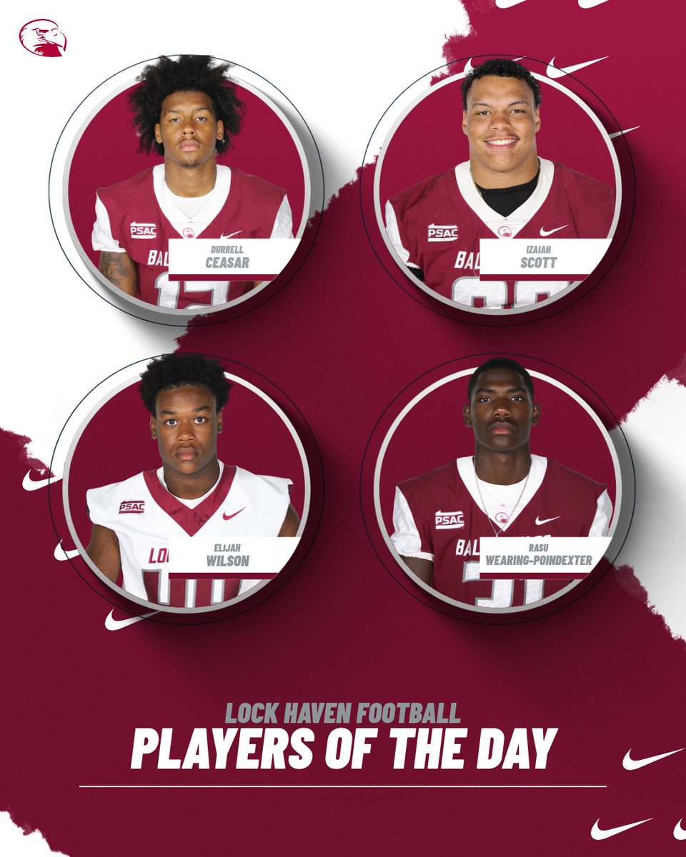 💪PLAYERS OF THE DAY💪
Monday:
OFF - Durrell Ceasar
DEF - Izaiah Scott
ST - Elijah Wilson
ST - Rasu Wearing-Poindexter

#LockedIn🔒🦅