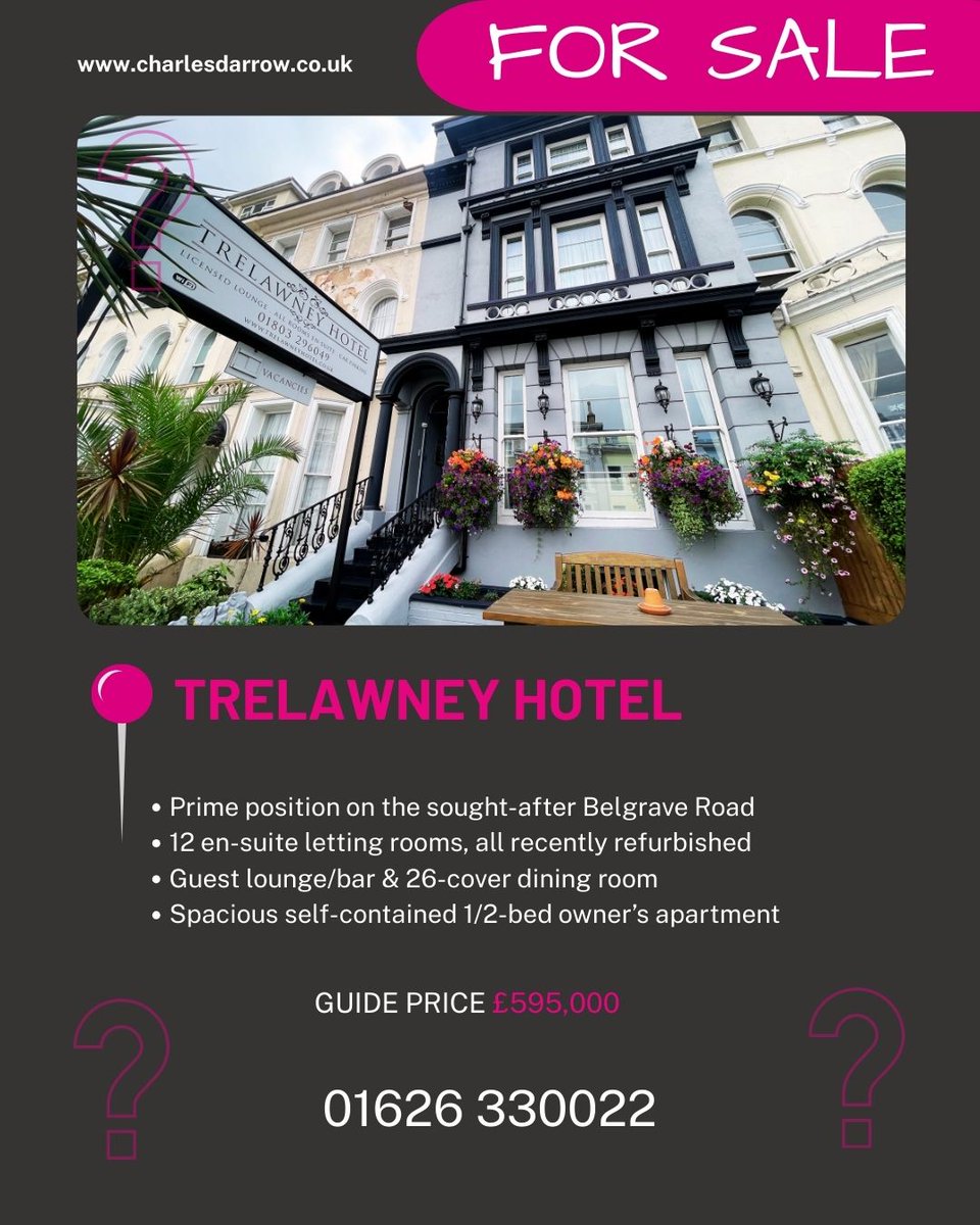 CharlesDarrowUK's tweet image. 🌟 HOTEL FOR SALE in the heart of Torquay! 🌟
📍 Prime spot on Belgrave Road 
🛌 12 beautifully refurbished en-suite guest rooms
🍷 Elegant guest lounge/bar + 26-cover dining room
🏡 Spacious self-contained 1–2 bed owner’s apartment
Call us 01626 330022 
#HotelForSale #Torquay