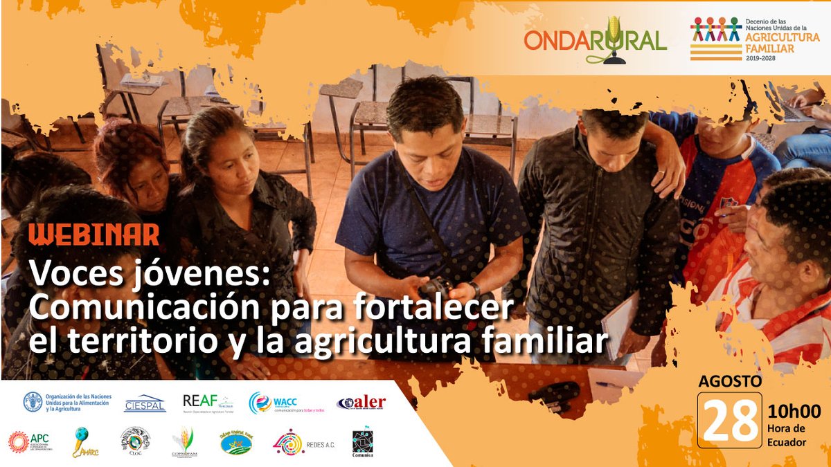 📌AGENDA LA FECHA | WEBINAR

🌱“Voces jóvenes: comunicación para fortalecer el territorio y la agricultura familiar”🗣

🗓 Jueves 28 de agosto
🕙 10h00 (hora Quito)
📲 En vivo por YouTube y Facebook Live

Información ➡️ ondarural.org/node/3831
#JuventudesRurales