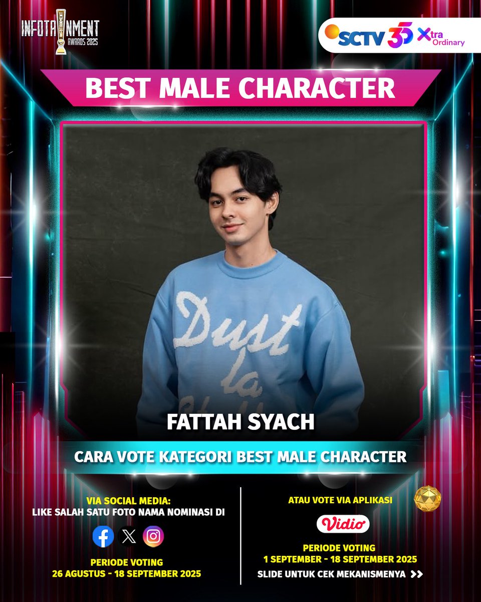 Dukung Fattah Syach untuk memenangkan Kategori BEST MALE CHARACTER di X dengan cara like foto berikut.

#IA2025 #IA2 #InfotainmentAwards2025 #SCTVSpesial