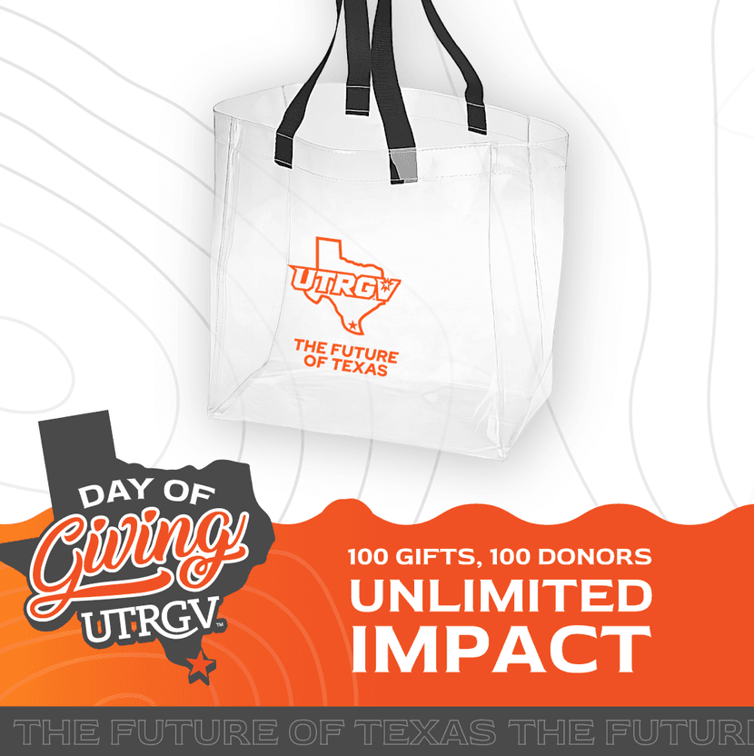 🎉 UTRGV Day of Giving 2025 is here! 🎉
This August 26, support a cause that empowers our community through language: the Office for Bilingual Integration!

🎁 Early Bird Gift: Be among the first 100 donors to give $100+ and receive a limited-edition UTRGV tote bag!