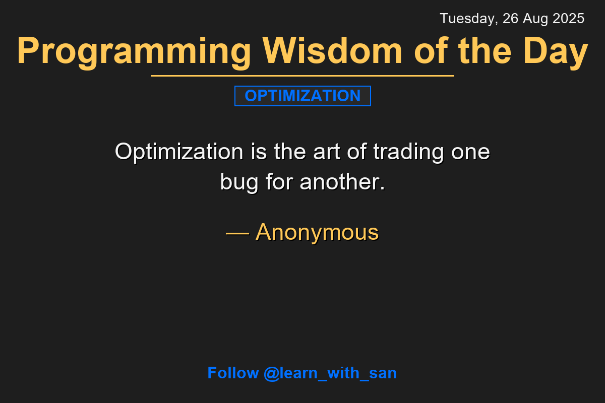 learn_with_san's tweet photo. 💡 Today's Programming Wisdom
🔄 Share to spread knowledge
❤️ Save this for later
💬 Drop your thoughts below
#CodeWisdom #365DaysOfWisdom https://t.co/wsF0zKfe6P