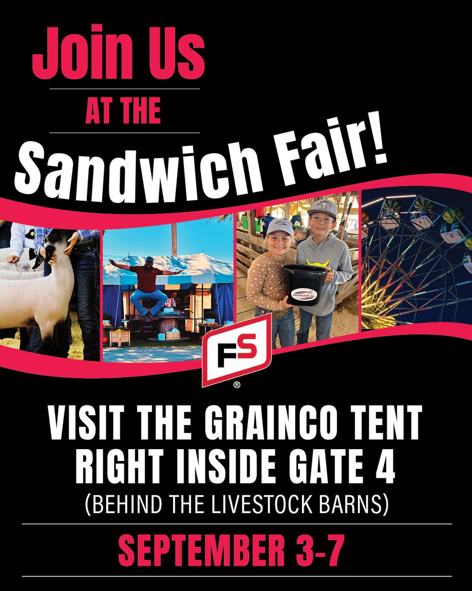 Headed to the #SandwichFair2025? We’ll be there Sept. 3–7 at the Sandwich Fairgrounds (1401 Suydam Rd).

Stop by, celebrate local ag with us, and grab some GRAINCO FS giveaways!

🔗 sandwichfair.com

#CommunityStrong #IllinoisAg