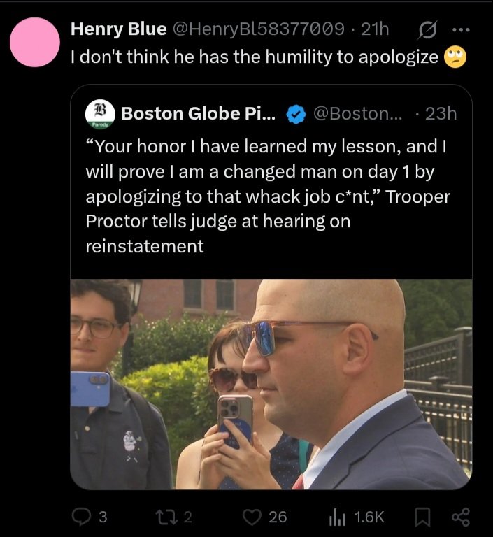 DBeck57030037's tweet photo. #KarenRead aka @HenryBl58377009 is as much an authority on Humility & Apologies
As #CaseyAnthony.
#IStandWithMichaelProctor https://t.co/kVEc4Hvi46