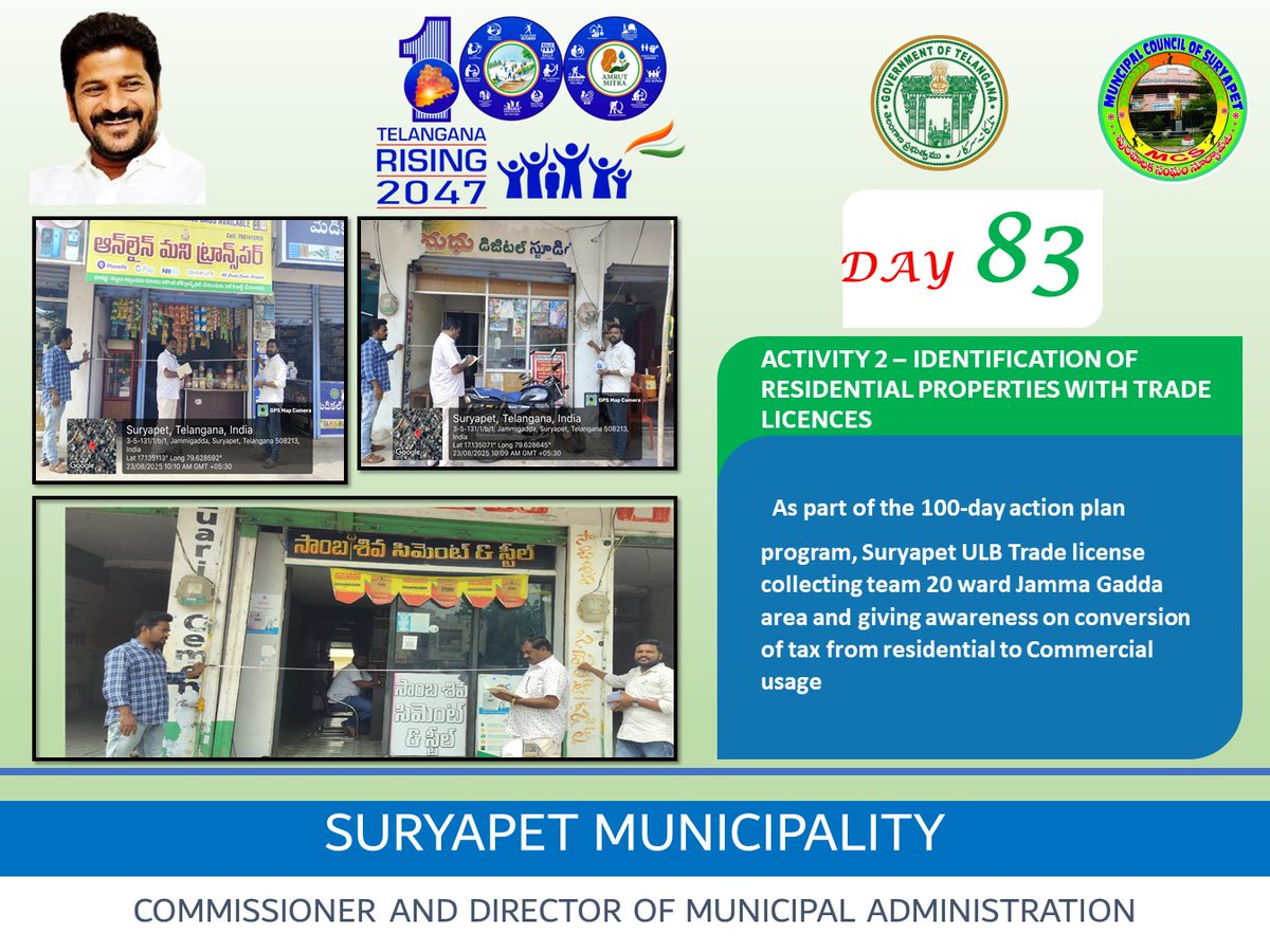Day 83 Suryapet Municipality 100 Days Action Plan Activities 
#TelanganaRising2047 
#TG100DaysActionPlan 
#OkaMarpu_AbhivrudhikiMalupu