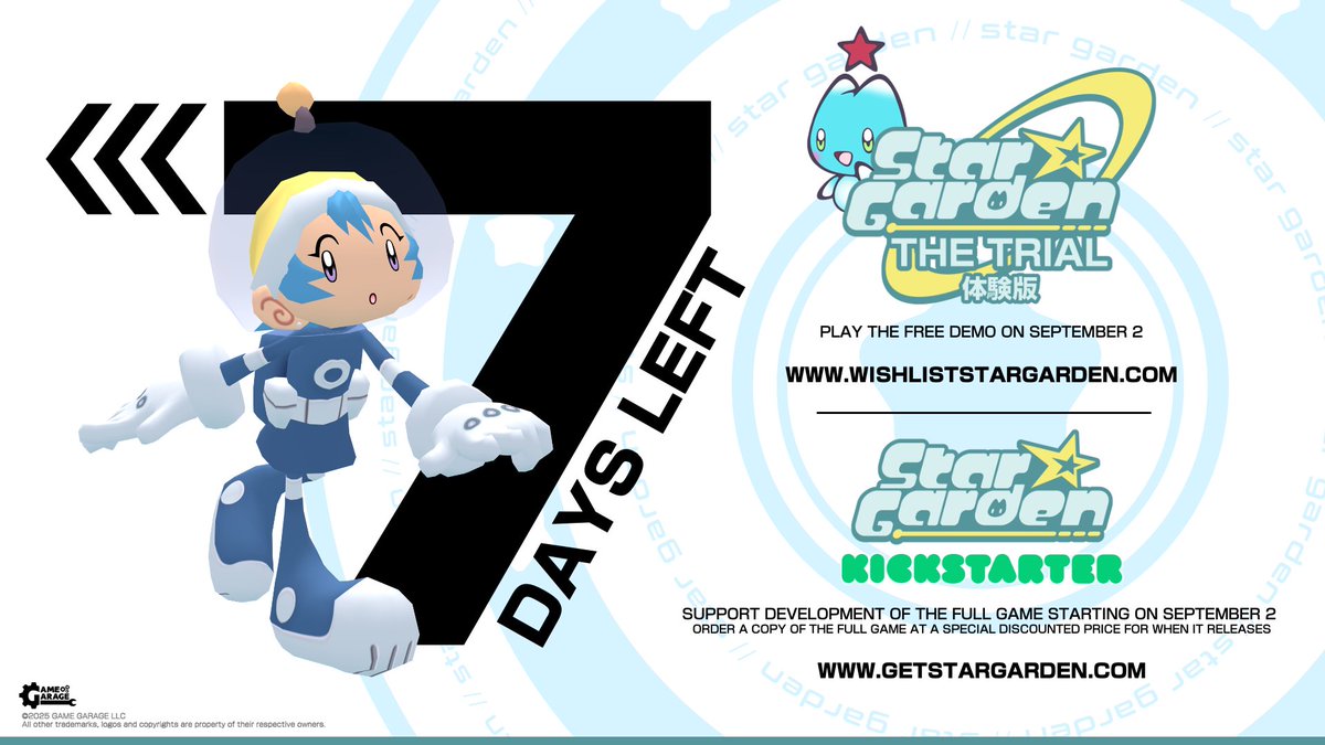 GameGarageLLC's tweet photo. It’s almost time… ✨

Only 7⃣ days left until Star Garden: The Trial, a FREE local and online multiplayer demo, releases on Steam! On the same day, you can also support development of the full game on our Kickstarter! https://t.co/hoXAWVURsK