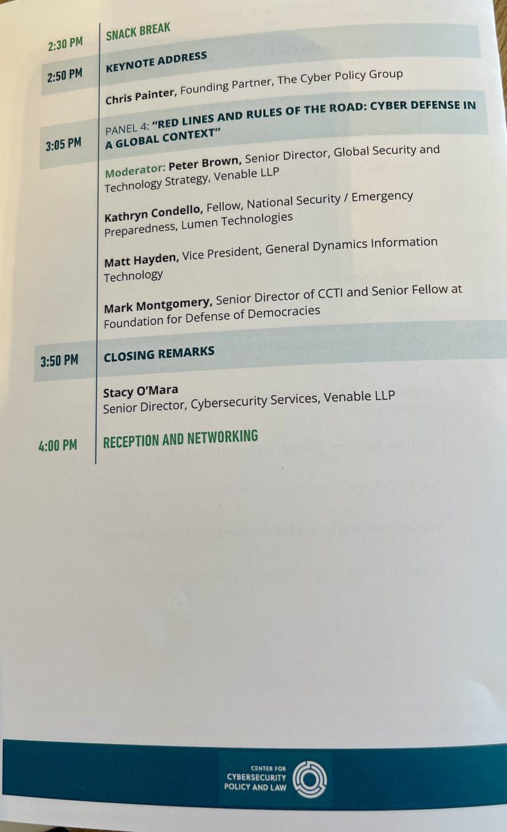 christinayiotis's tweet image. J. Michael Daniel, President &amp;amp; CEO, Cyber Threat Alliance, delivers Keynote at Venable LLP’s Center for Cybersecurity Policy and Law’s “Offensive Cyber Operations--Charting a #Legal and #Strategic Path Forward” #CyberOperations #ActiveCyberDefense @CyberSecCenter @CyAlliancePrez