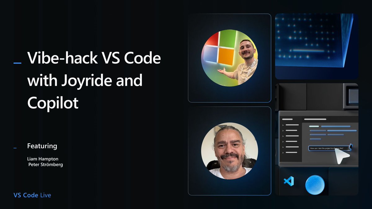 Visual Studio Code (@code) on Twitter photo 📢 On this week's VS Code Live <a href="/pappapez/">Peter Strömberg aka PEZ</a> joins us to demo how to use Joyride and #copilot to script VS Code in user space, while we are using it. We'll demo how to get started, and examples of what you can make VS Code do. 📅 Mark your calendars and join us Thursday August 28th 📢 On this week's VS Code Live <a href="/pappapez/">Peter Strömberg aka PEZ</a> joins us to demo how to use Joyride and #copilot to script VS Code in user space, while we are using it. We'll demo how to get started, and examples of what you can make VS Code do. 📅 Mark your calendars and join us Thursday August 28th