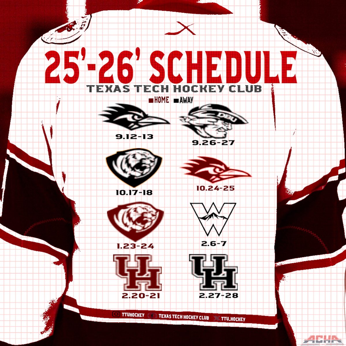 25’-26’ Schedule is here! 

Mark your calendars as your Red Raiders will be back in action starting soon VS UTSA! 

Keep an eye on our socials or our linktree regarding tickets.