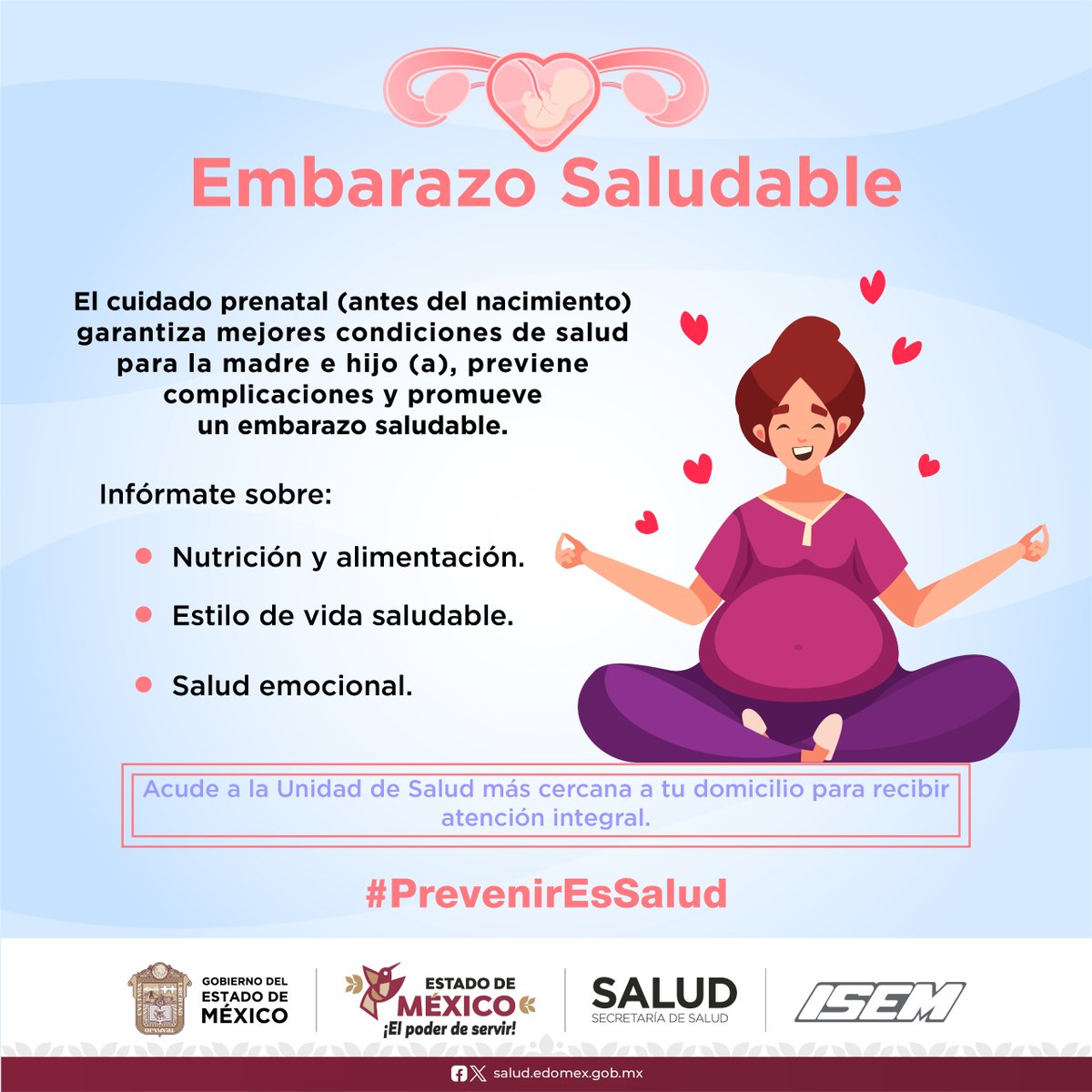 SaludEdomex's tweet photo. Es fundamental comenzar el cuidado prenatal temprano y mantenerlo regularmente para asegurar un #EmbarazoSaludable.
Acude a la unidad de salud más cercana y recibe atención integral.
#PrevenirEsSalud https://t.co/fey2J3Z1UN