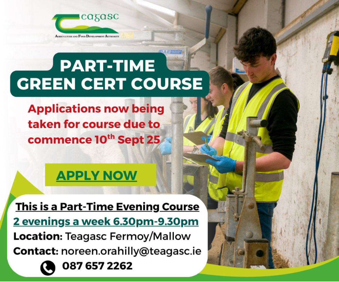 We are now taking applications for part time green cert course starting on September 10th (2 evenings a week 6.30-9.30pm).  Apply here: bit.ly/Part-timeEdCork or contact Noreen for more info.