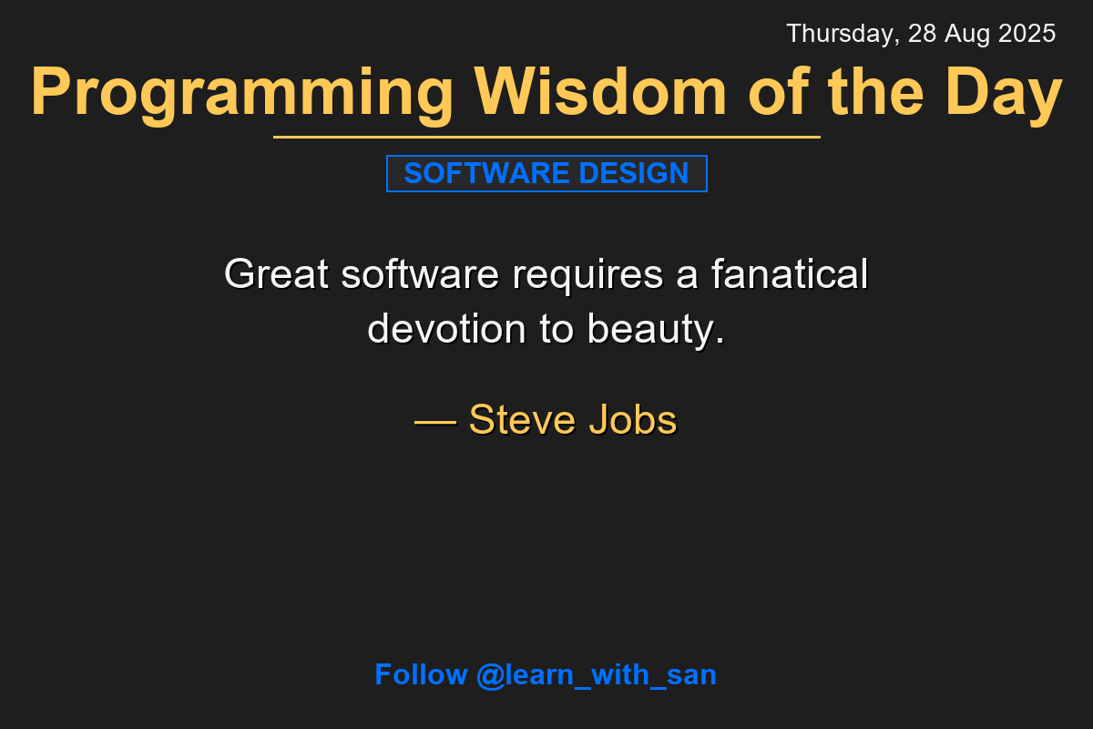 learn_with_san's tweet image. 💡 Today's Programming Wisdom
🔄 Share to spread knowledge
❤️ Save this for later
💬 Drop your thoughts below
#CodeWisdom #365DaysOfWisdom