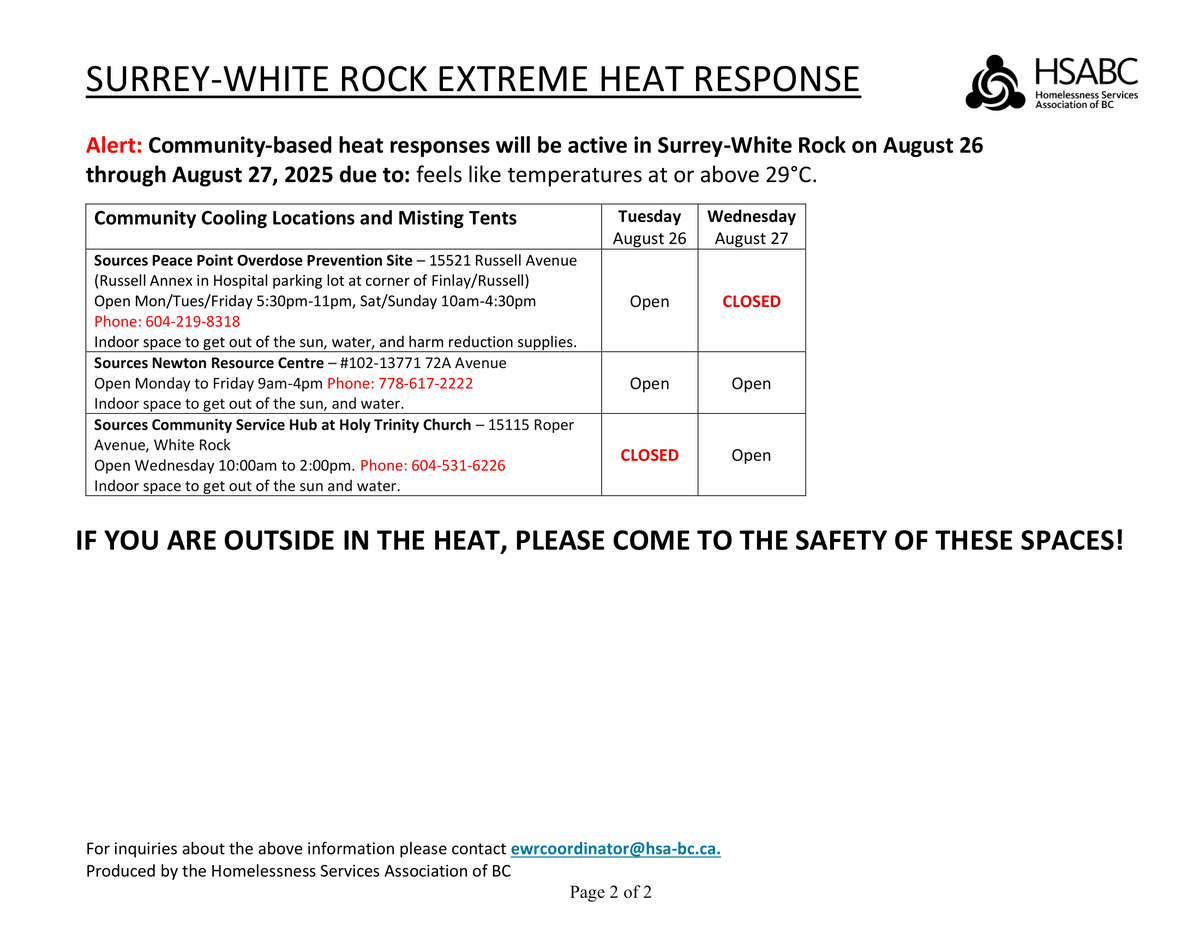 snddivision's tweet photo. Emergency cooling shelters are in effect until tomorrow in #SurreyBC. If you are struggling to stay cool, come to the safety of these shelters. https://t.co/hsgudQcdJF
