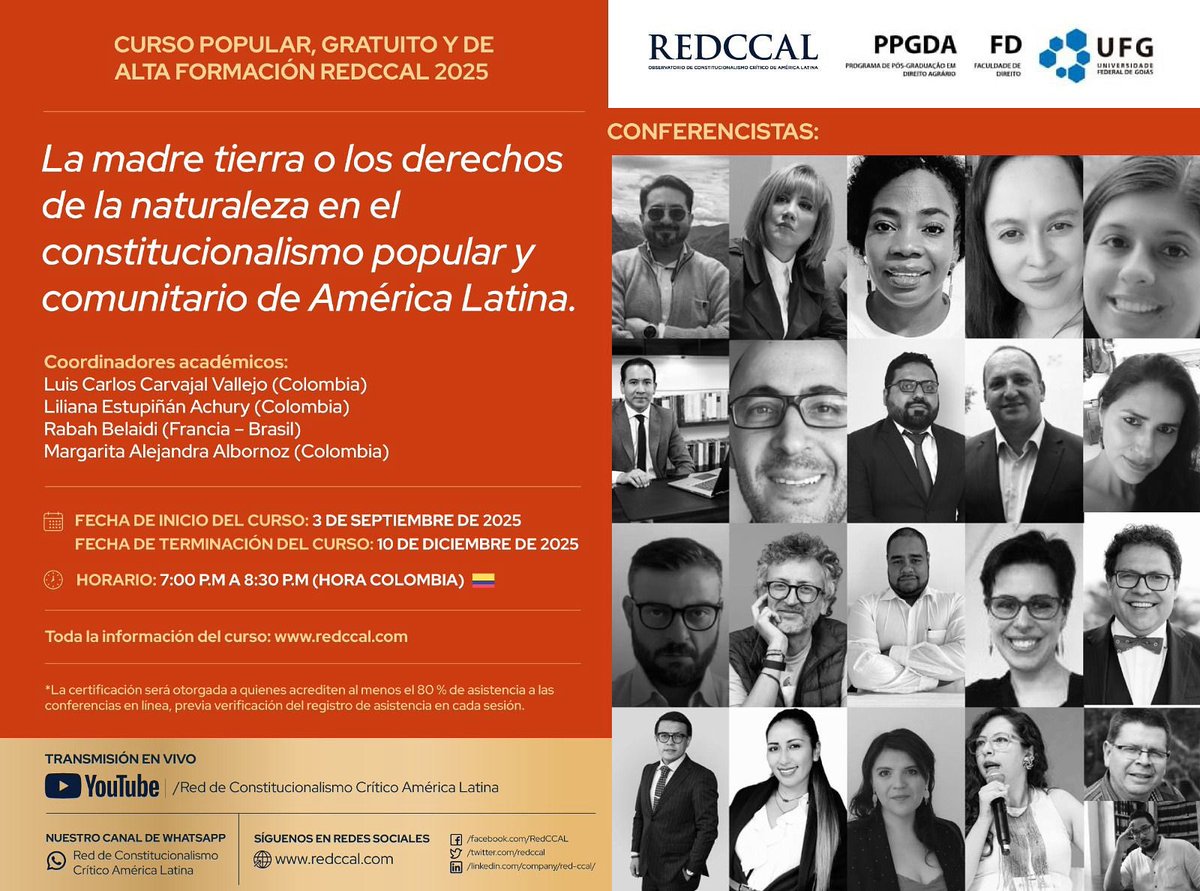 Desde la Red de Constitucionalismo Crítico Latinoamericano (RedCCAL), en convenio con la Universidade Federal de Goiás  les invitamos a participar en el curso popular, gratuito y de alta formación denominado:
