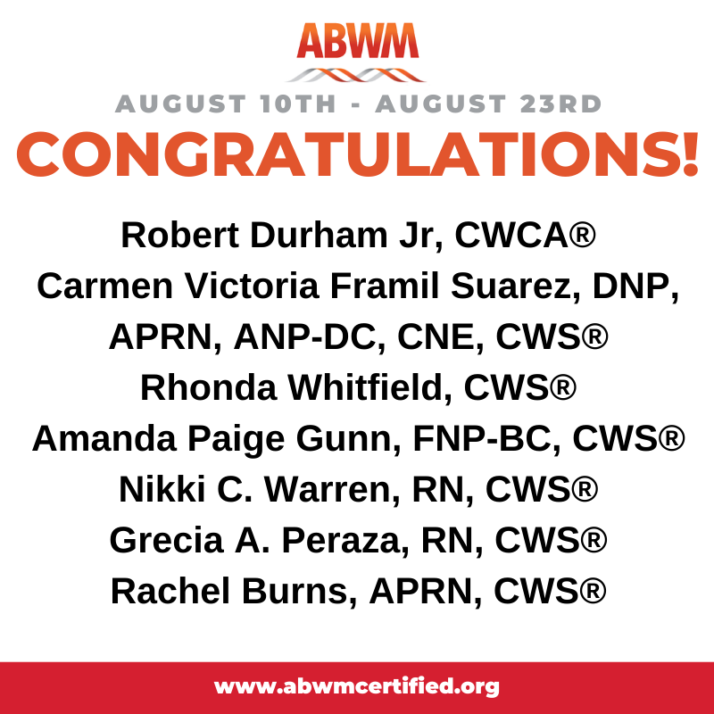 abwmcertified's tweet image. Congratulations to our newly certified and recertified ABWM Diplomates and Associates! 
#ABWMDiplomates #WoundCare #ABWM