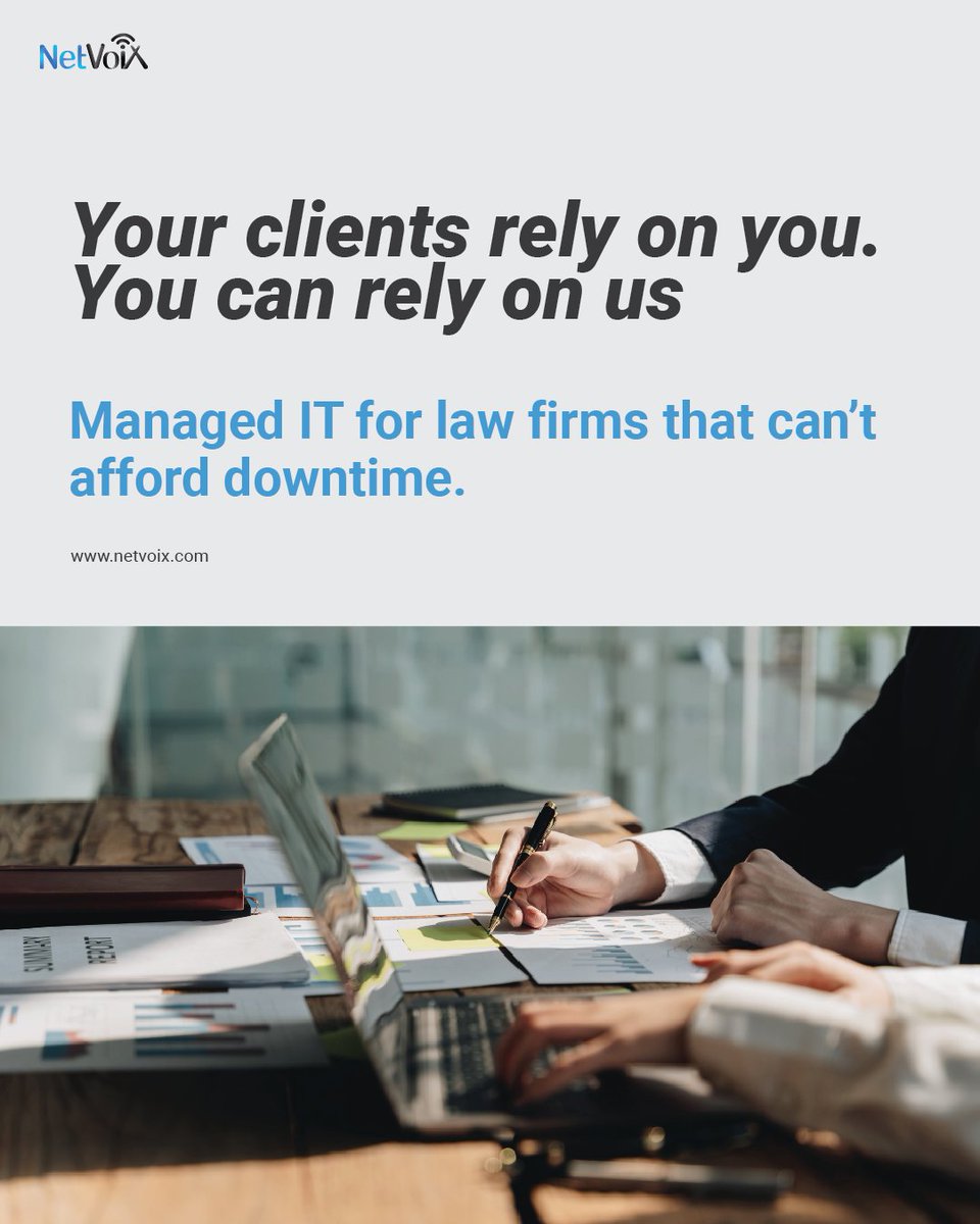 netvoix's tweet image. Law firms can’t afford downtime.
NetVoiX keeps your IT running—secure, reliable, nonstop.
Talk to us about managed IT services today.

#LawFirms #ManagedIT #NetVoiX