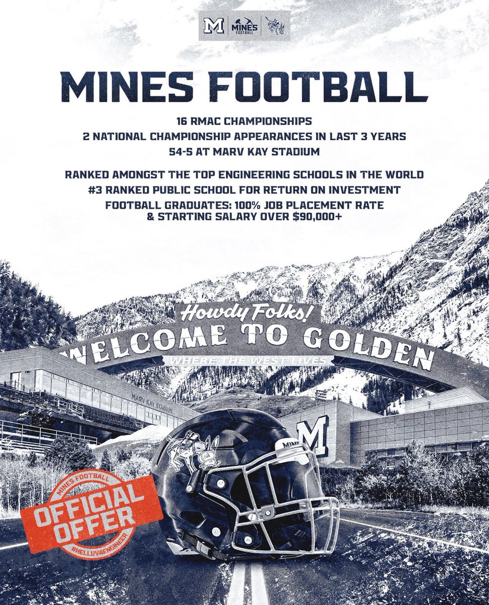 breckreed_'s tweet photo. Incredibly blessed to say that I have received an offer to play football and continue my education at @MinesFootball @coschoolofmines ! 

Thank you @coachCwilson02 &amp; @CoachBobStitt for the great conversation. 

#HelluvaEngineer #GoBroncs
@RyanLewis_38 https://t.co/JavyjwkuU0
