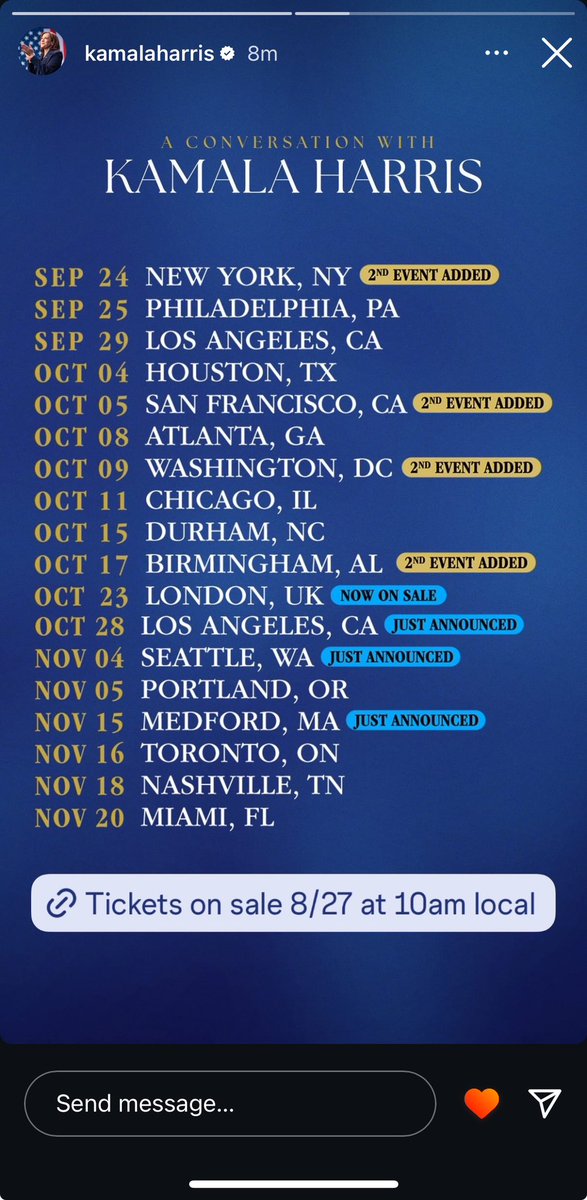 lindsay ππ³οΈβπ (@virtueemoir29) on Twitter photo Oh hi there, <a href="/KamalaHarris/">Kamala Harris</a> π€
7 new events in total have been added since the first announcement: second events for New York, San Francisco, Washington, and Birmingham, and new dates for Los Angeles, Seattle, and Medford! Oh hi there, <a href="/KamalaHarris/">Kamala Harris</a> π€
7 new events in total have been added since the first announcement: second events for New York, San Francisco, Washington, and Birmingham, and new dates for Los Angeles, Seattle, and Medford!