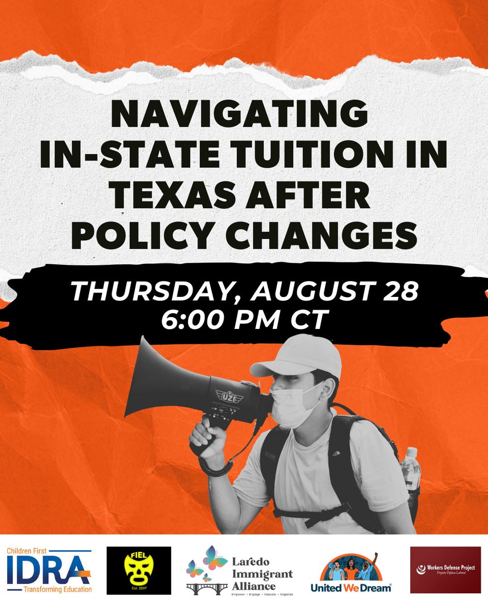 🚨 Chaos + confusion is spreading across TX campuses. Some students are being wrongly denied in-state tuition—even though they’re lawfully present.
📚 Students deserve the right to learn.
 🗣️ Webinar 8/28 @ 6:00PM CT → mobilize.us/unitedwedream/…