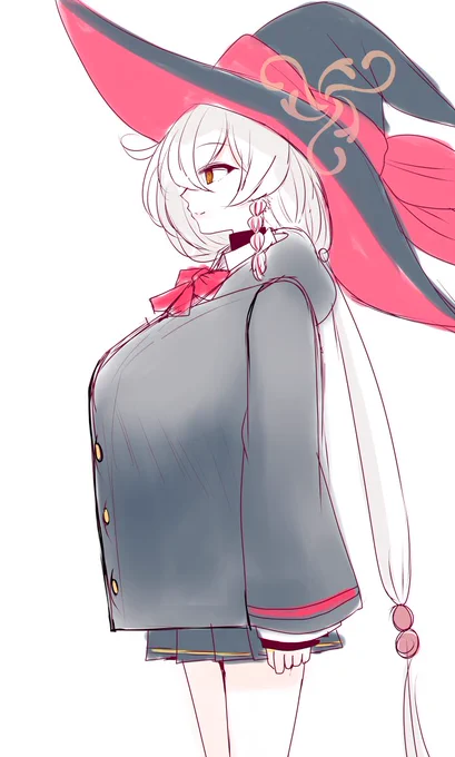 エリちゃん、ローブのボタン全部閉めたらこうなるよな…と思って描きました。