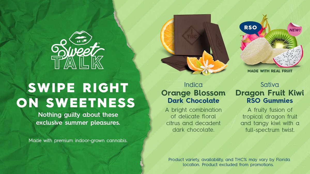 From indulgent Orange Blossom Dark Chocolate 🍊🍫 to fruity Dragon Fruit Kiwi RSO Gels 🥝, <a href="/sweettalkedibls/">sweettalkedibles</a> are serving up summer’s tastiest vibes. 

Shop now: spr.ly/6012f2dWi