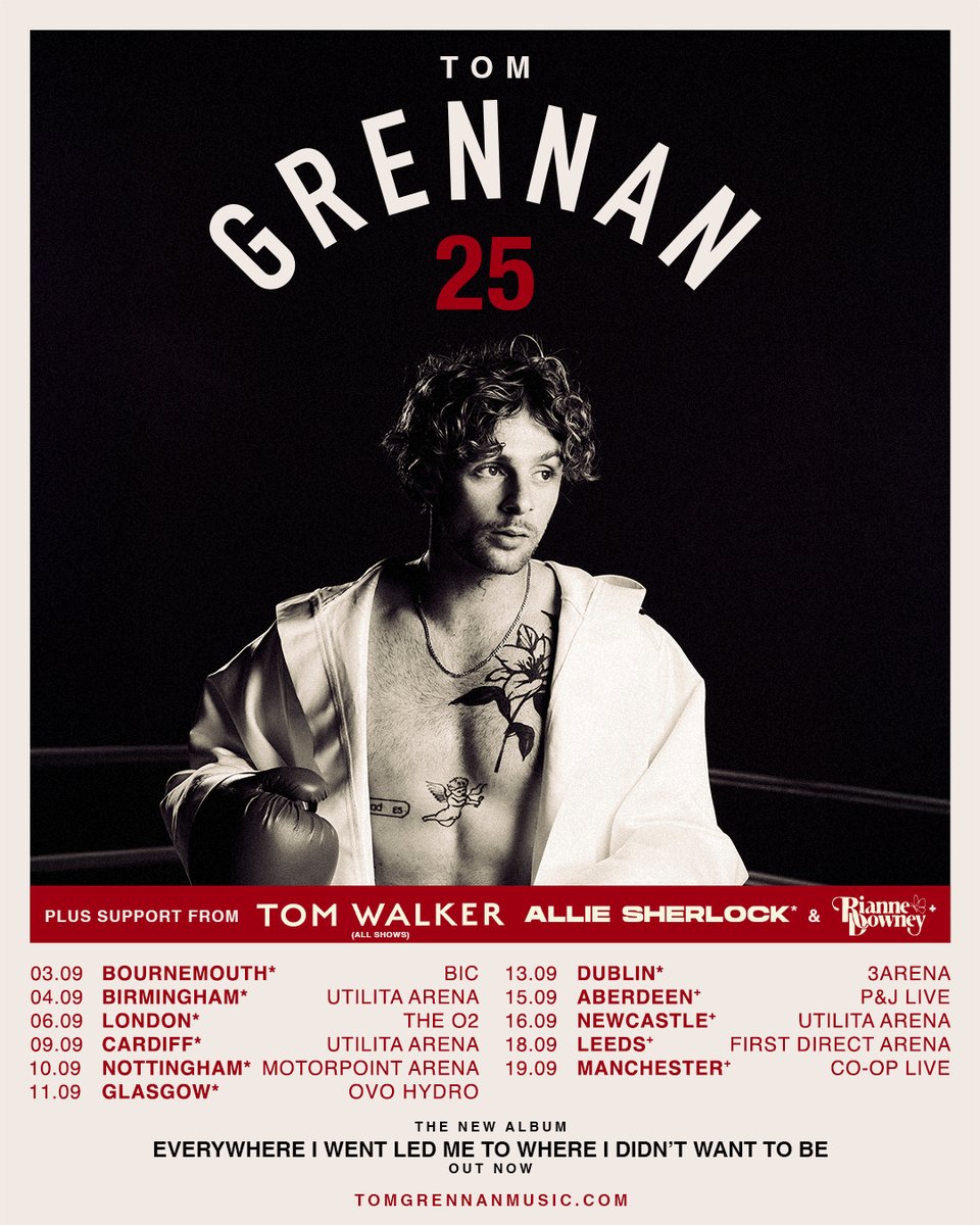 Tom Grennan (@tom_grennan) on Twitter photo Tour starts in just over a week and I’m buzzing to announce that <a href="/alliesherlock/">Allie Sherlock</a> and <a href="/riannedowney_/">Rianne Downey</a> will be joining <a href="/IamTomWalker/">Tom Walker</a> as the opening acts across the UK & Ireland dates. Make sure you get down nice and early to catch their sets 🤍
Let me know which dates you’re coming Tour starts in just over a week and I’m buzzing to announce that <a href="/alliesherlock/">Allie Sherlock</a> and <a href="/riannedowney_/">Rianne Downey</a> will be joining <a href="/IamTomWalker/">Tom Walker</a> as the opening acts across the UK & Ireland dates. Make sure you get down nice and early to catch their sets 🤍
Let me know which dates you’re coming
