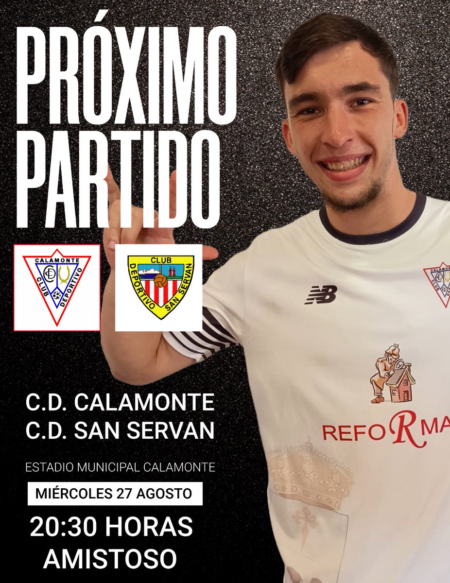 ⚽ PRÓXIMO PARTIDO ⚽

Mañana jugamos en 🏠 Afición 

<a href="/CCalamonte/">CD Calamonte</a> 
<a href="/CDSanServan/">CD San Serván</a> 

Entrada General 5€ 
Socios 🪙 Gratis 

#pretemporadablanca 
#yosoycalamonte