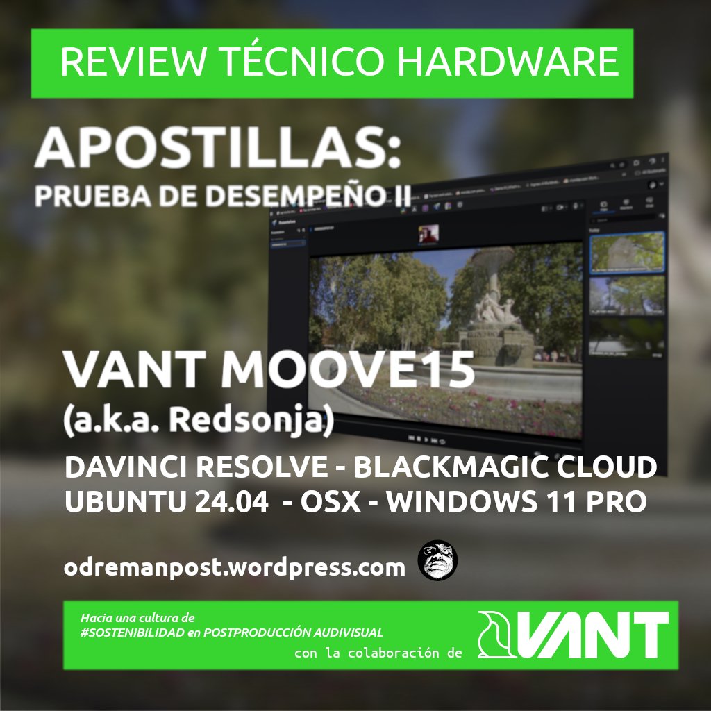 #apuntesdespostproducción: Apostillas a la  prueba de desempeño II de VANT MOOVE 15 a.k.a Redsonja.
odremanpost.wordpress.com/2025/08/26/apu…
#Postproducción #DaVinciResolve #Linux #Ubuntu #Windows #FlujoHíbrido #Audiovisual #OdremanPost #VANT #RedSonja #CineDigital #Workflow