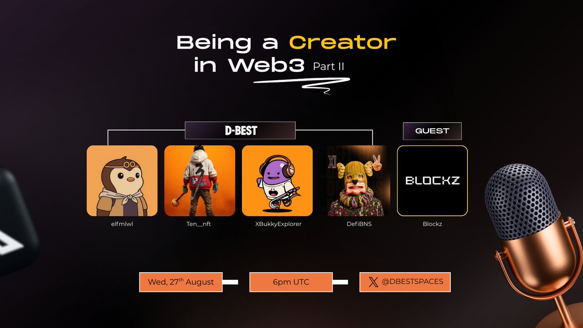 DBEST (@dbestspaces) on Twitter photo We are back this week!
Everyone building in web3 has to consider multiple factors - branding and networking, tops the list.
The conversation last week was so engaging we had to do it twice.
<a href="/BlockzGG/">Blockz ๐ธ</a> will be sharing insights on the topic, don't miss it.
set your reminders โ We are back this week!
Everyone building in web3 has to consider multiple factors - branding and networking, tops the list.
The conversation last week was so engaging we had to do it twice.
<a href="/BlockzGG/">Blockz ๐ธ</a> will be sharing insights on the topic, don't miss it.
set your reminders โ