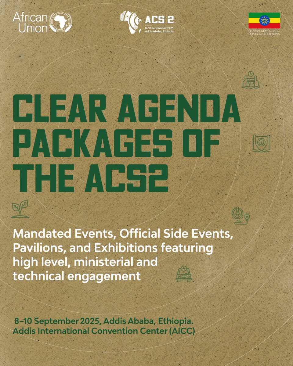 Mandated events of the Second Africa Climate Summit (ACS2) are carefully designed under the leadership of the Government of Ethiopia and the African Union Commission to convene Africa on key global and continental agenda. Official side events will also be running in parallel