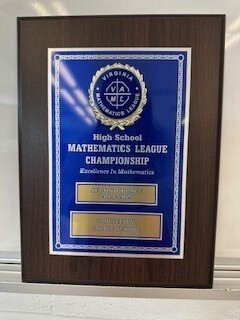 Congratulations to the MathCounts 2024-25 Team for placing 2nd in the High School Mathematics League Championship. Yes, that is the HS championship. We came in 2nd place to McLean High School. In addition, students with a perfect score included Shawn Bi, Alex Lee, and Alice Wang.