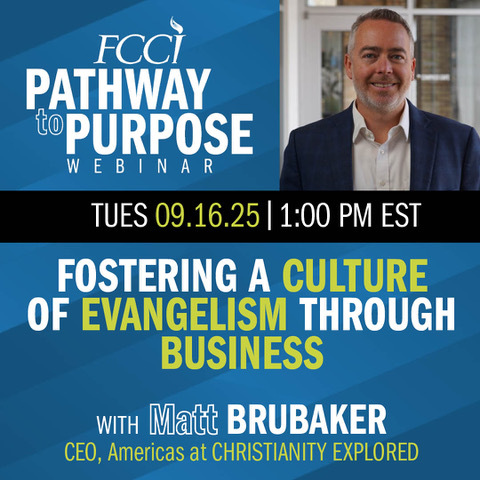 Join us September 16th for a <a href="/FCCIOfficialTW/">FCCI Official</a> webinar with Christianity Explored North America CEO, Matt Brubaker. 

Tune in as we explore fostering a Culture of Evangelism Through Business: hubs.la/Q03F356w0