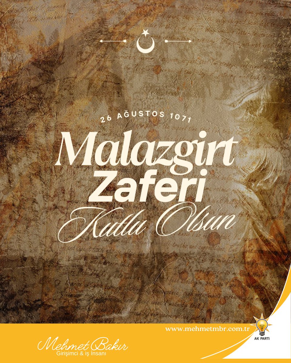 1071 Malazgirt Zaferi, milletimizin Anadolu’daki varlığının mührüdür. Sultan Alparslan’ın cesareti ve aziz ecdadımızın fedakârlığı ile bu topraklar bize vatan oldu. Bu büyük zaferin 954. yıl dönümünü gururla kutluyor, şehitlerimizi rahmetle yâd ediyorum.

#malazgirtzaferi1071