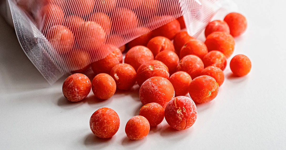 Did you buy more of our #Tomatoes on the Vine than you can use? Freeze the extra! Simply remove from vines, rinse, drain well, and pop in the freezer on a paper-towel lined baking sheet. Once frozen, place in a freezer bag and squeeze out air. Use in soups or sauces.