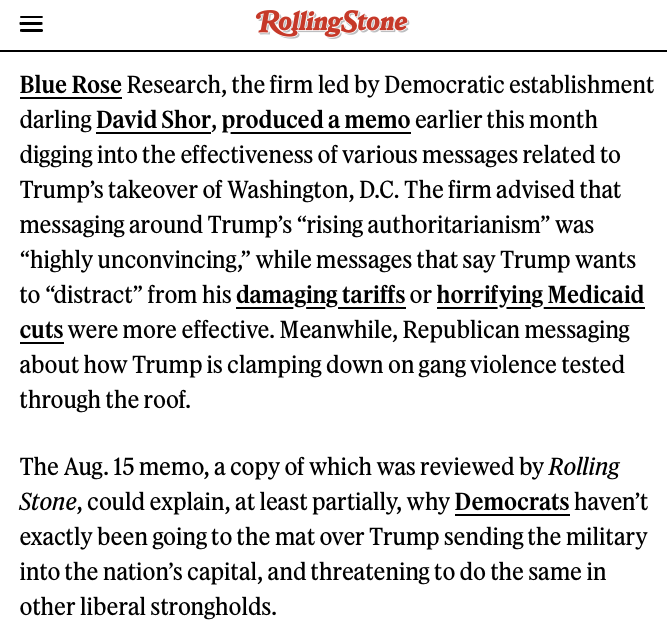 RollingStone's tweet photo. Donald Trump is waging a fascist takeover of the United States.

Democrats are responding the only way they know how: by heeding the advice of the wonks who helped get them into this situation — and whose advice is to avoid discussing what Trump is doing.

More: https://t.co/FoHiqNjDQj