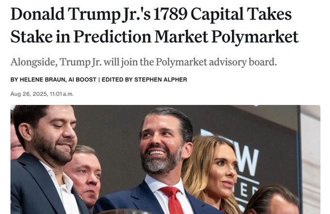 🎰POLYMARKET: Polymarket accoglie 1789 Capital di Donald Trump Jr. come investitore strategico in vista del lancio negli Stati Uniti