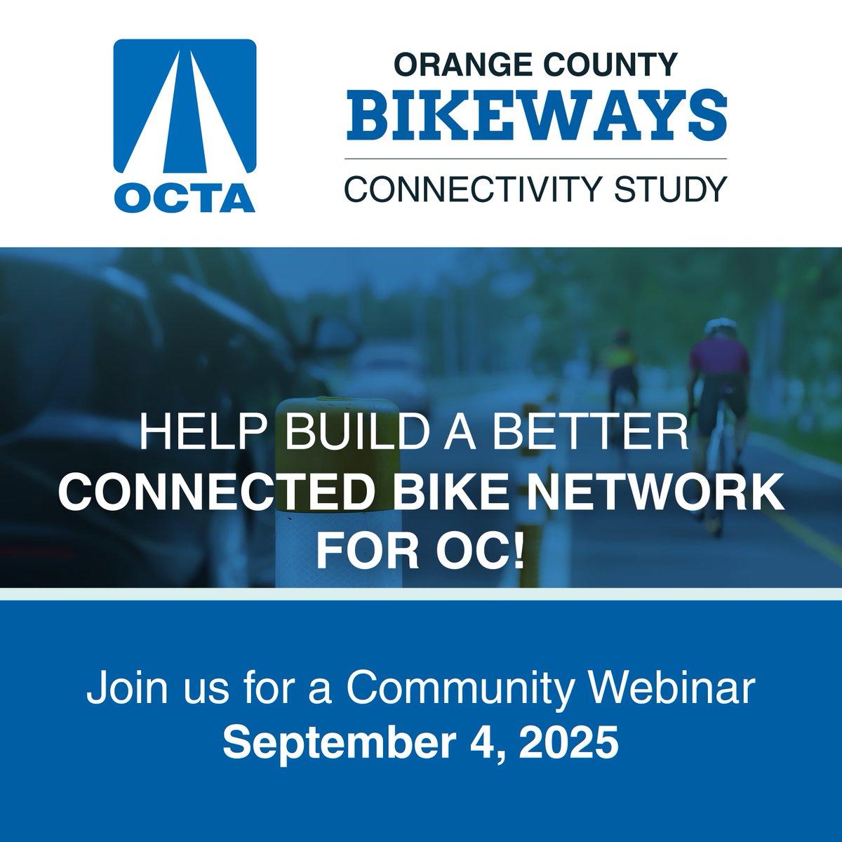 We want to hear from you. Find out how the Bikeways Connectivity Study is working to connect communities across Orange County. 🚲
Webinar: bit.ly/OCTABikewaysWe…
Learn more: bit.ly/OCTABikewaysWe…