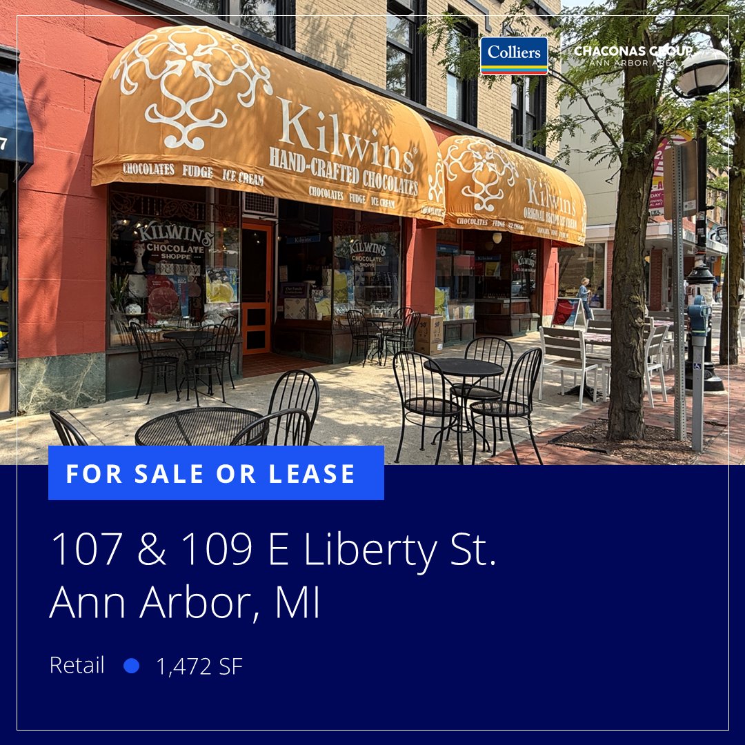 📍Prime Retail Space in Downtown Ann Arbor
1,472 SF of street-level retail. Steps from S Main St., and U of M campus. Strong foot &amp; auto traffic.
Details: bit.ly/AA_retailand 

Contact Chaconas Group
734-994-3100 | annarbor@colliers.com
#RetailProperty #CRE #ForLease