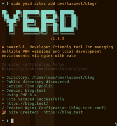 🚀 Introducing YERD - Transform your PHP development workflow!

✅ Run multiple PHP versions without conflicts 
✅ Built-in nginx with automatic  trusted HTTPS 
✅ 30+ extensions with smart dependencies

Stop wrestling with PHP versions. Start shipping.
github.com/LumoSolutions/…