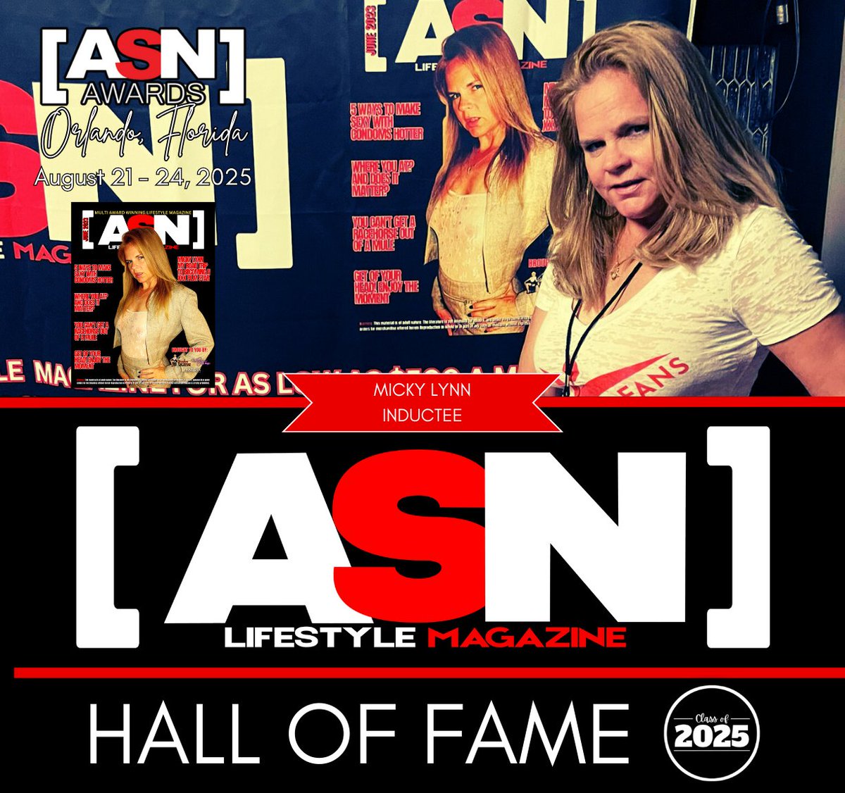 ASNAWARDS's tweet image. Today, we gather to celebrate an icon, a trailblazer, and a true legend in the adult entertainment industry. It is with immense pride and admiration that we induct Micky Lynn into the prestigious ASN Hall of Fame.

Micky Lynn's career is a testament to her unparalleled talent,…