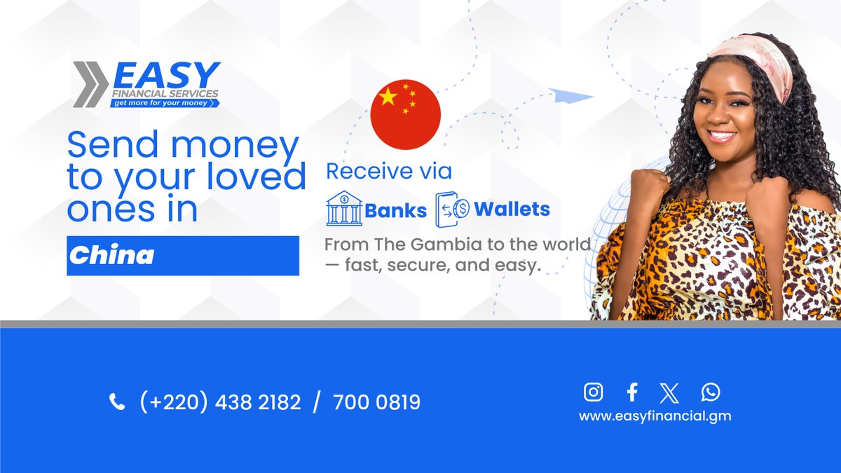 EasyFinancialgm's tweet photo. Send money to China hassle-free with Easy Financial! Fast, trusted, and everywhere you need us. 🌍💸 Send with Easy — the easy way! #TheEasyWay https://t.co/ELql8NJU0Q