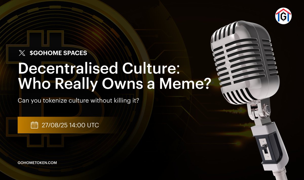 GoHome_Token's tweet photo. Decentralised Culture: Who Really Owns a Meme? | $GOHOME Spaces 🎙️

Can you tokenize culture without killing it?

Guests:
@miaireal
@vibe_trading
@hogrunofficial
@froggie_bsc0
@forcefi_io
@imbaproject
@web3isajoke
@sentient___io
@whisper_fi

(1/2)