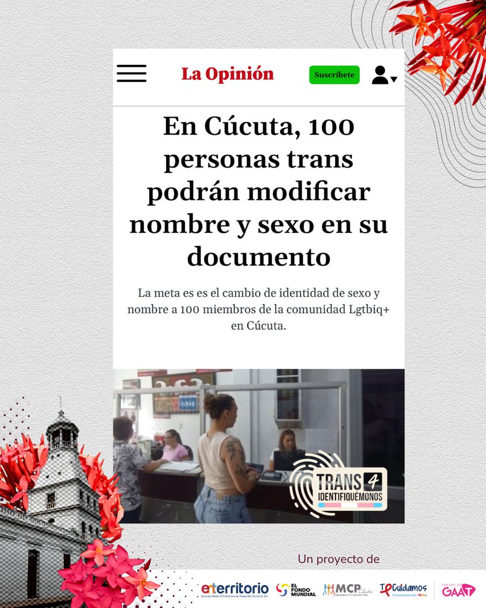 🏳️‍⚧️¡Nuestra identidad es un derecho!
Por eso, junto a <a href="/ENTerritorioCo/">ENTerritorio S.A. 🇨🇴</a>, impulsamos #TransIdentifiquémonos, un proyecto para que personas con experiencias de vida Trans modifiquen su nombre y sexo en su cédula🇨🇴

📲<a href="/laopinion_col/">Diario La Opinión</a> cuenta cómo vamos en Cúcuta→ acortar.link/yZsAt3