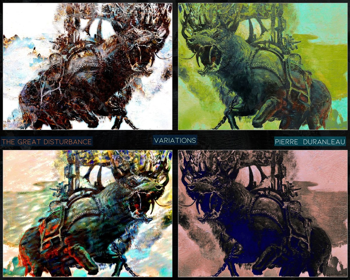 PDcafargo's tweet image. Variations on a theme taken from the Great Disturbance painting. Scanned original work modified with @filterforge filters and other 2d tools. 
cafargo.com
 #filterforge #thelongemergency #liminalspace #falseflag #postindustrial #posthumanity #art #2d #digitalart