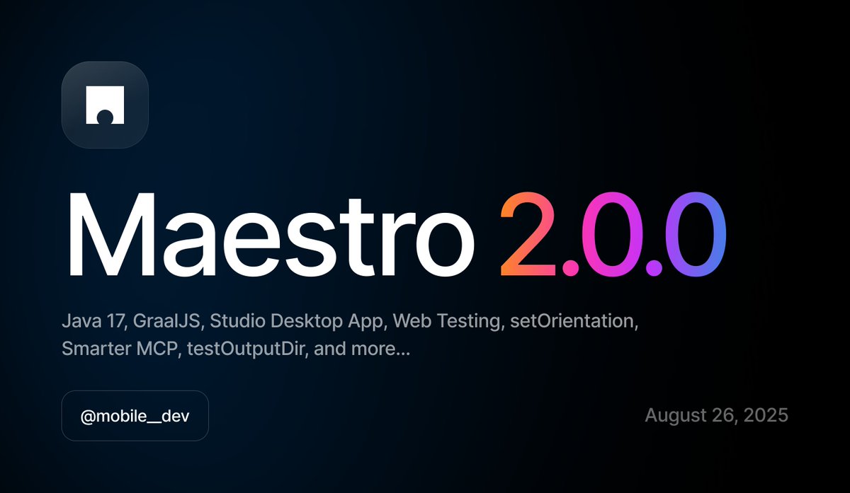 maestro__dev's tweet image. 1/
Hello CLI users, we’ve got news, and this one is BIG.

Maestro 2.0.0 is live! 🤩

Maestro killed testing complexity. Maestro 2.0 rebuilds the foundation so we can ship even faster for you.

See what’s new 👇🏻
